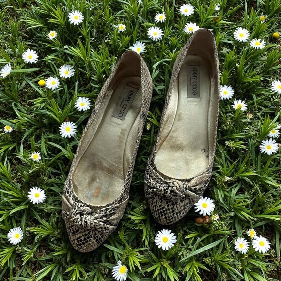 JIMMY CHOO Snake Print Leather Knot Flats Size 39 / US 9 - Picture 1 of 9